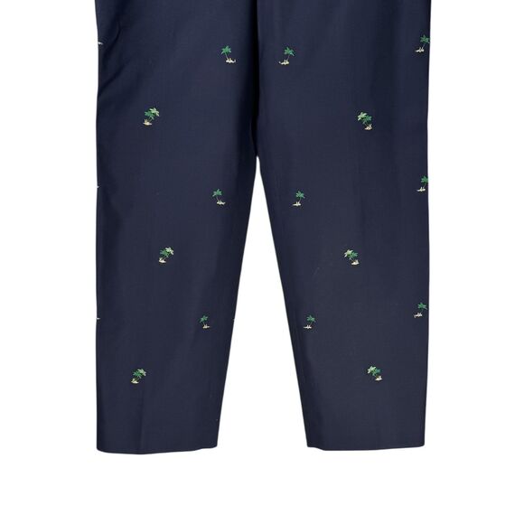 Brooks Brothers 346 Women's Pants Navy Blue Palm Trees Textured Cotton Cropped 8 - Picture 6 of 8